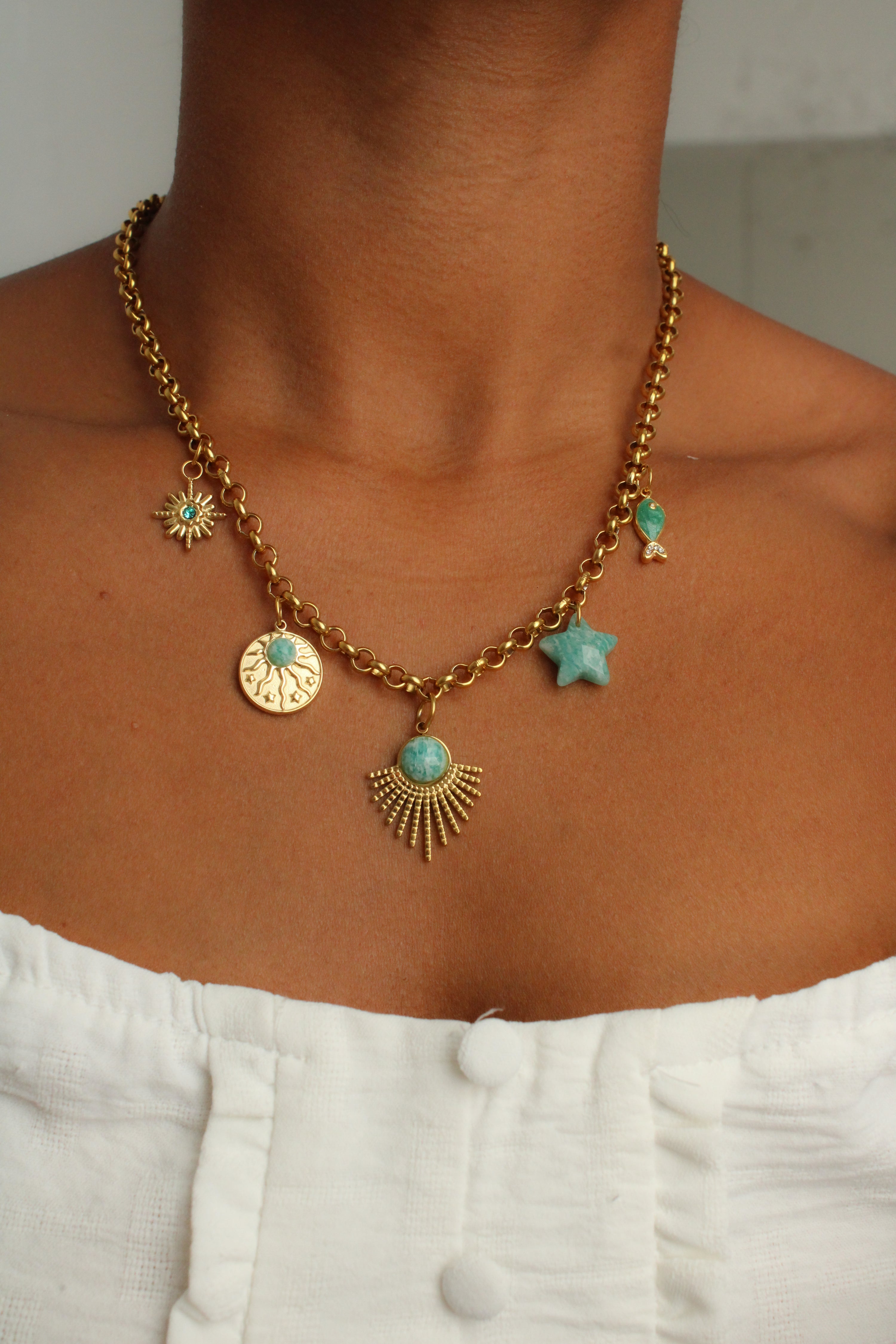Turquesa multi-Charms Necklace